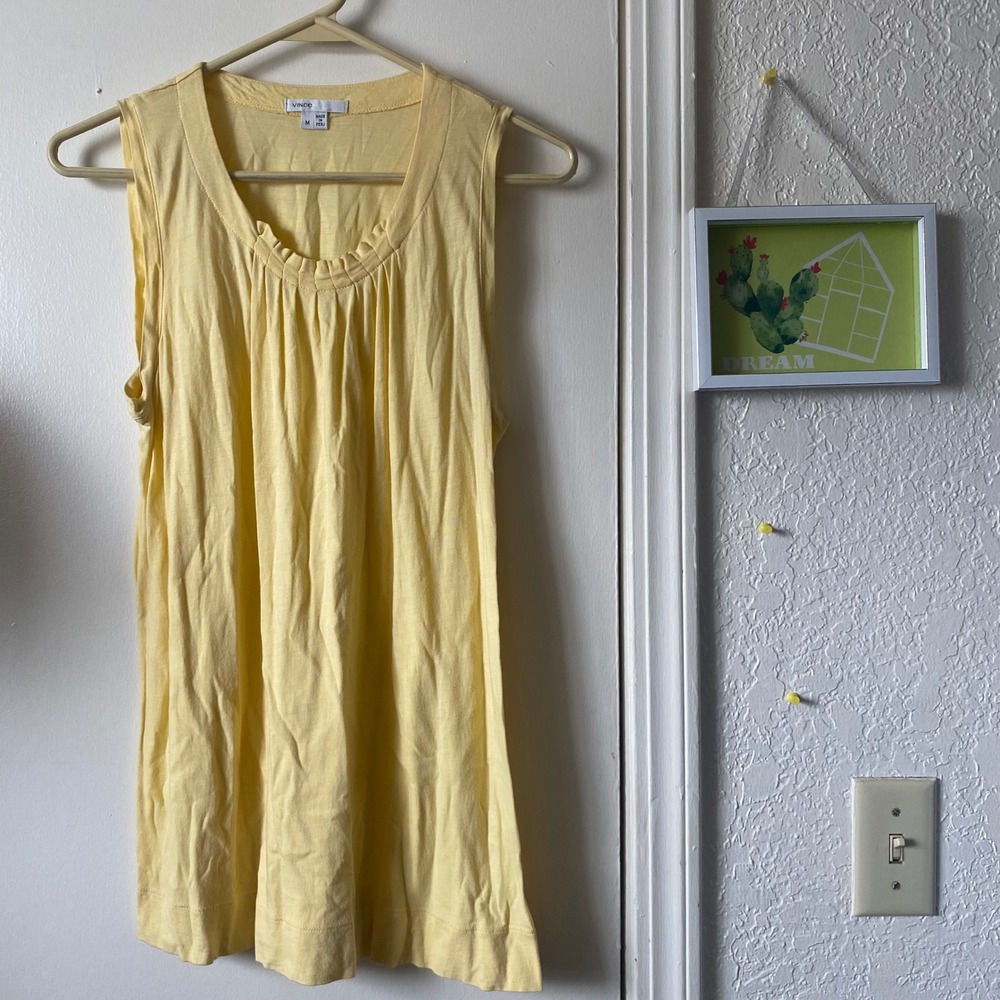 Vince Women's Yellow Sleeveless Knit Top Blouse Pleated bright‎ casual M Medium